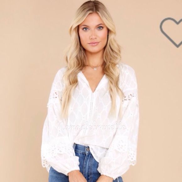 Red Dress Boutique Tops - NWT Large Boho White Eyelet Embroidered Long Sleeve Peasant Blouse